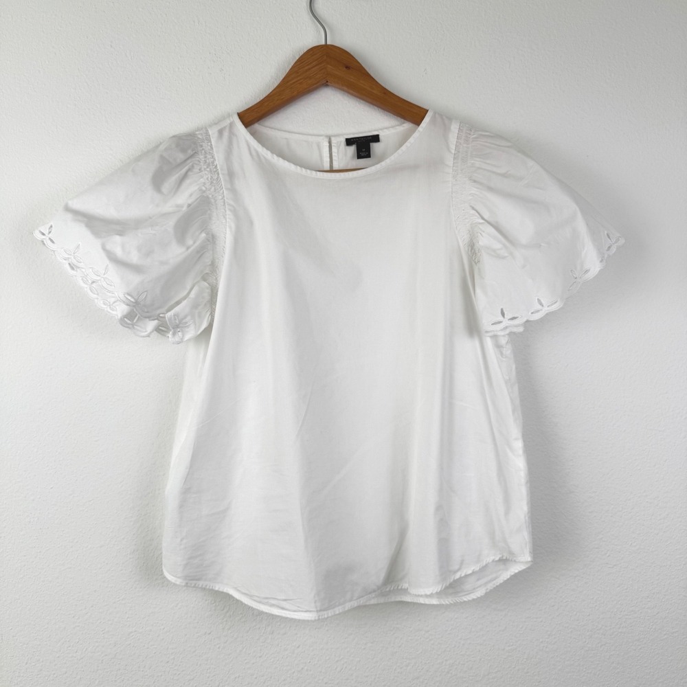 Ann Taylor Top Women SP White Excellent Eyelet Sleeve Cotton Blouse
